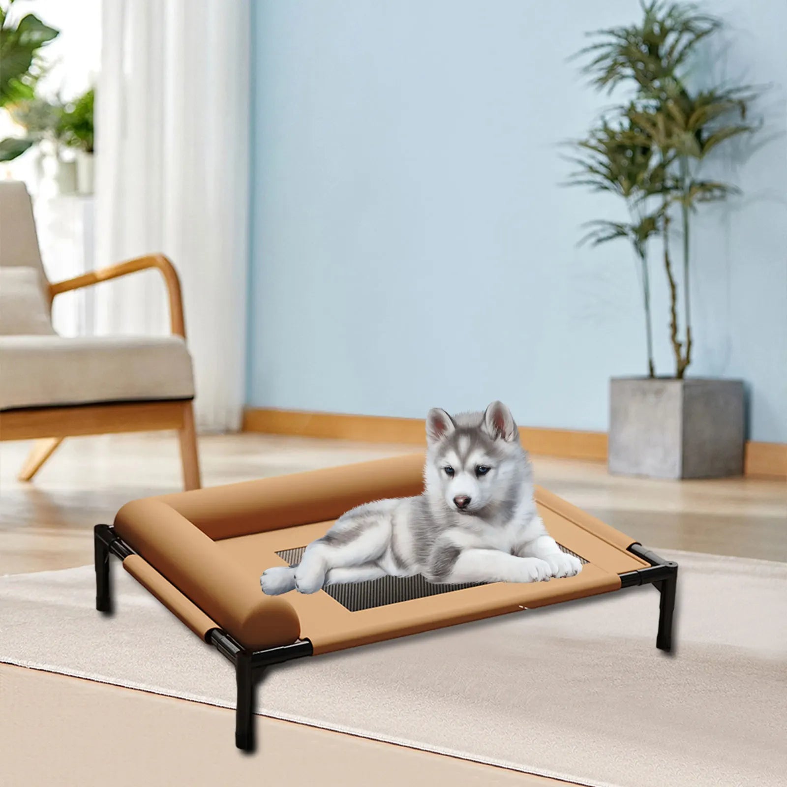 Elevated Pet Bed Breathable Mesh Cooling Pet Puppy Sofa Bed Waterproof Dog Cot Outdoor Dog & Cat Sleep Camping Bed with Pillow