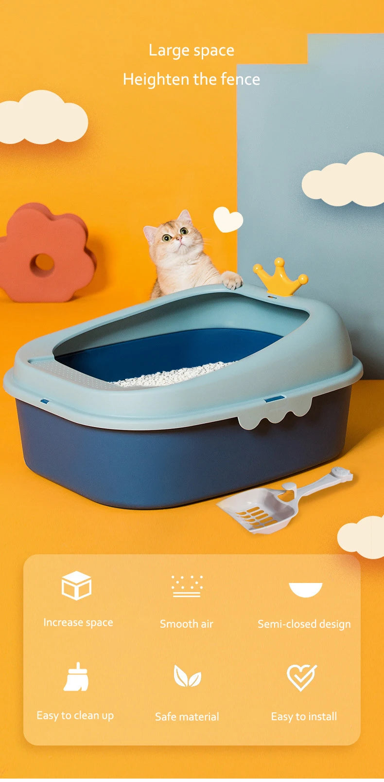Cat Litter Box Design, Semi-Enclosed Sandbox, Big Space Toilet, Prevent Splash Tray, Kittens, Sand Litter Boxes