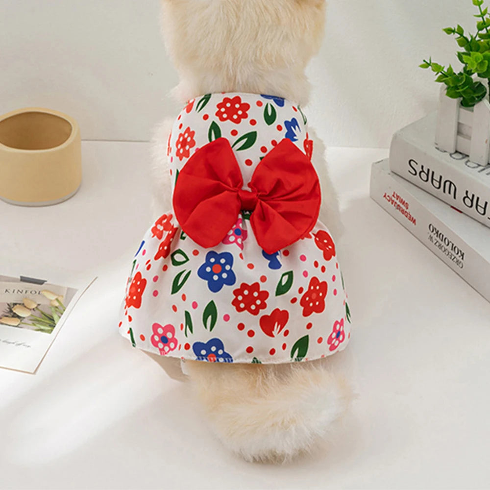 1PC Dog Dresses for Small Pet Girls Floral Puppy Dresses Dog Princess Bowknot Dress Cute Summer Outfits Cat Clothes