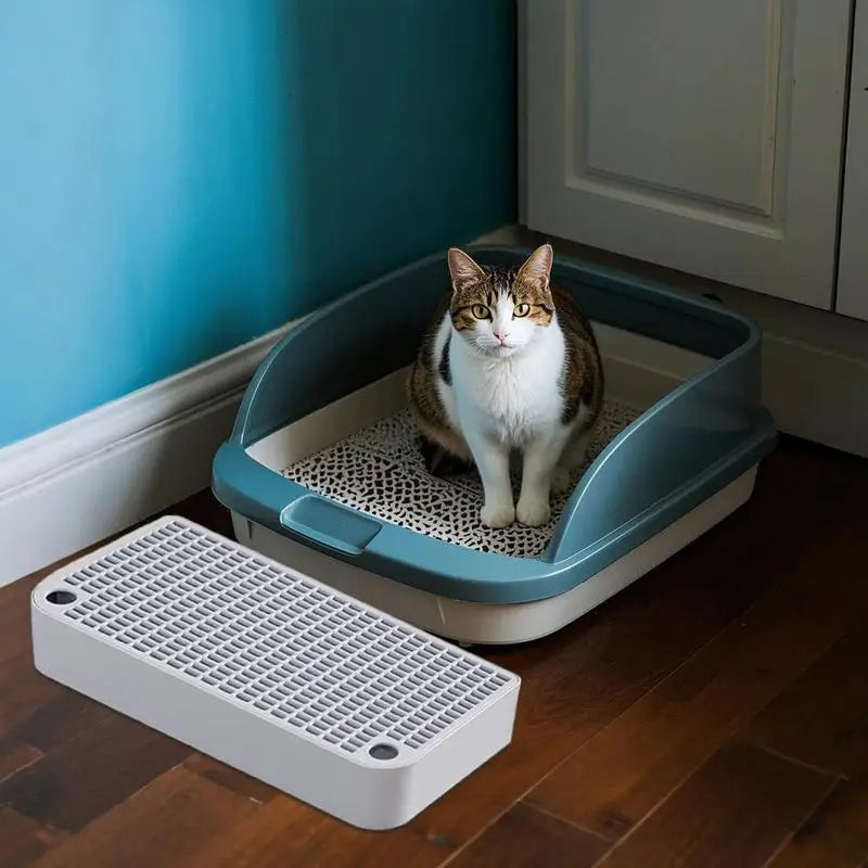 Litter Box Step Cat Litter Station with Filter Function Waterproof Home Kitten Toilet Ramp Pedal for Pet Bunny Animal