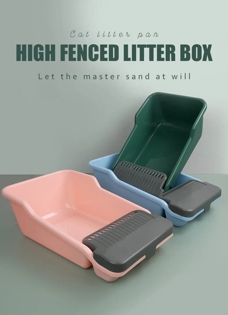 Cat Litter Box, Large Semi-enclosed Cat Toilet, Plastic Large Space, High Fence Cat Litter Box, Pet Supplies