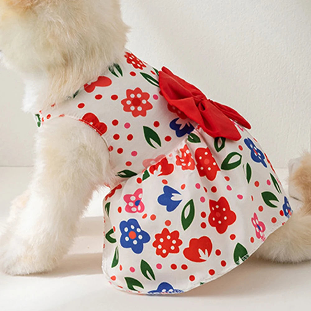 1PC Dog Dresses for Small Pet Girls Floral Puppy Dresses Dog Princess Bowknot Dress Cute Summer Outfits Cat Clothes