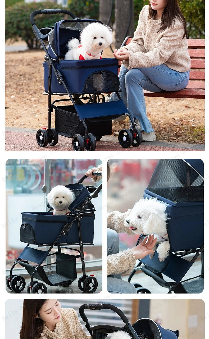 Portable Outdoor Pet Stroller Foldable and Separable Travel Pet Stroller Large Basket Pet Bag Cat and Dog Supplies