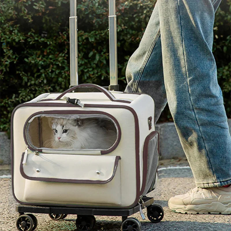 Cat Carrier Bag Pet Trolley Case Small Dog Luggage Bags Portable Cat Backpack Pushable Shoulder/portable/diagonal Bag Detachable