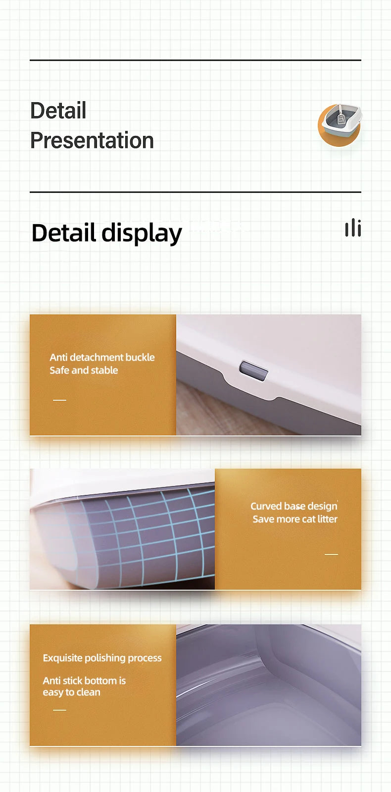 HOOPETCat Litter Box Large Capacity Litter Pan Semi-enclosed Pet LitterLitter Box Kitty Supplies Cat Potty Open Cat Litter Box