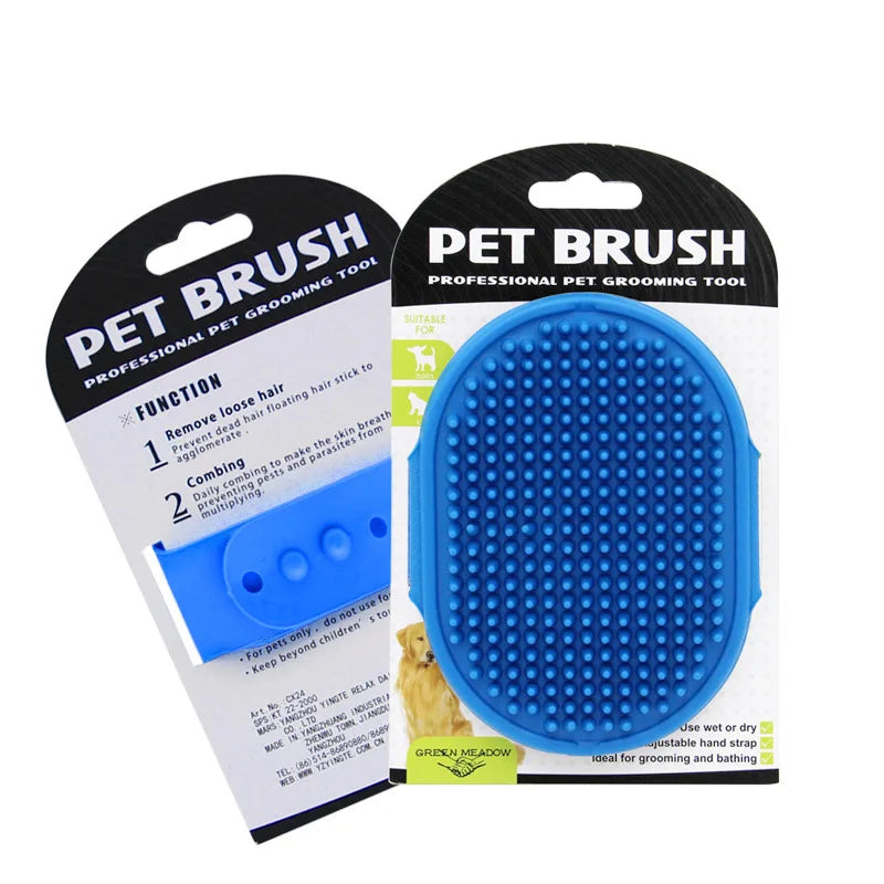 Dog Grooming Glove, Pet Bath Brush with Adjustable Ring Handle, Rubber Massage Grooming Comb for Short Haired Dogs Cats