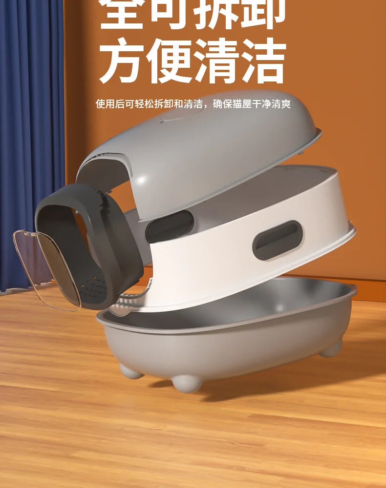 Extra-large fully enclosed cat litter box with anti-splash function, sterilization and deodorization, suitable for pets.