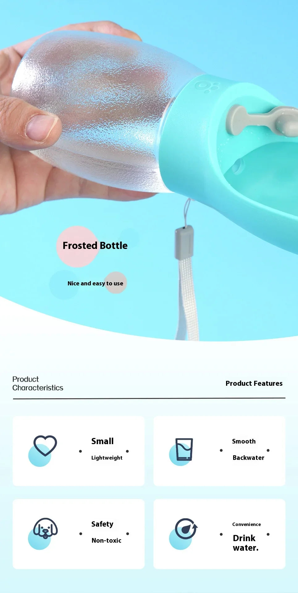 Portable Dog Cat Water Bottle Outdoor Leak Proof Travel Water Dispenser Lightweight Pets Drinking Supply for Hiking Walking