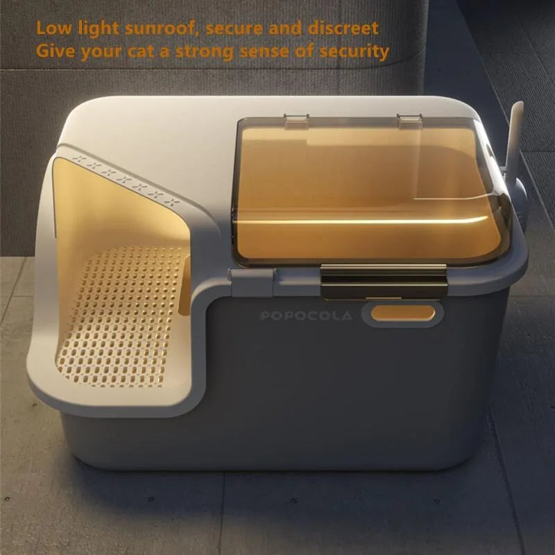 Large Cat Litter Boxes Corridor Style Design Enclosed Litter Tray Odor Splash-Proof Kitten Toilet Convenient Lid Pet Clean