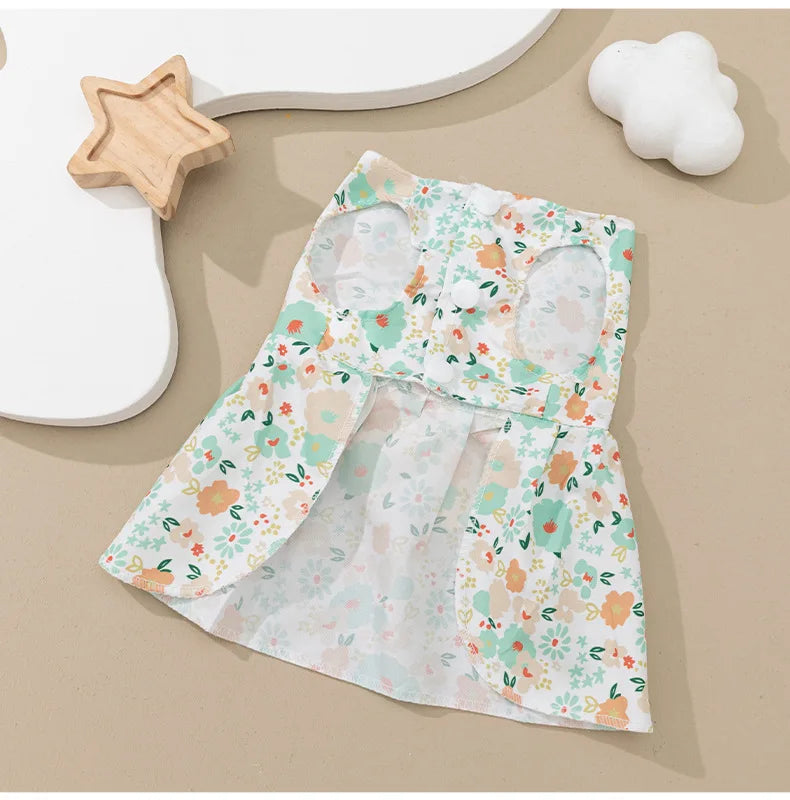 Pet clothing dress dog clothing dog print bow cartoon cute princess dress