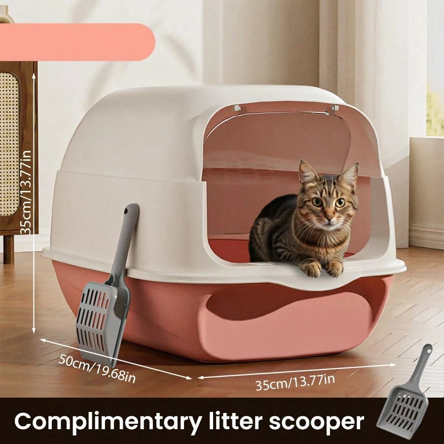 Extra Large Cat Litter Box Anti-Leak Fully Enclosed, Demountabl Semi-Enclosed, Easy To Clean Preventing Outer Splash Large Space