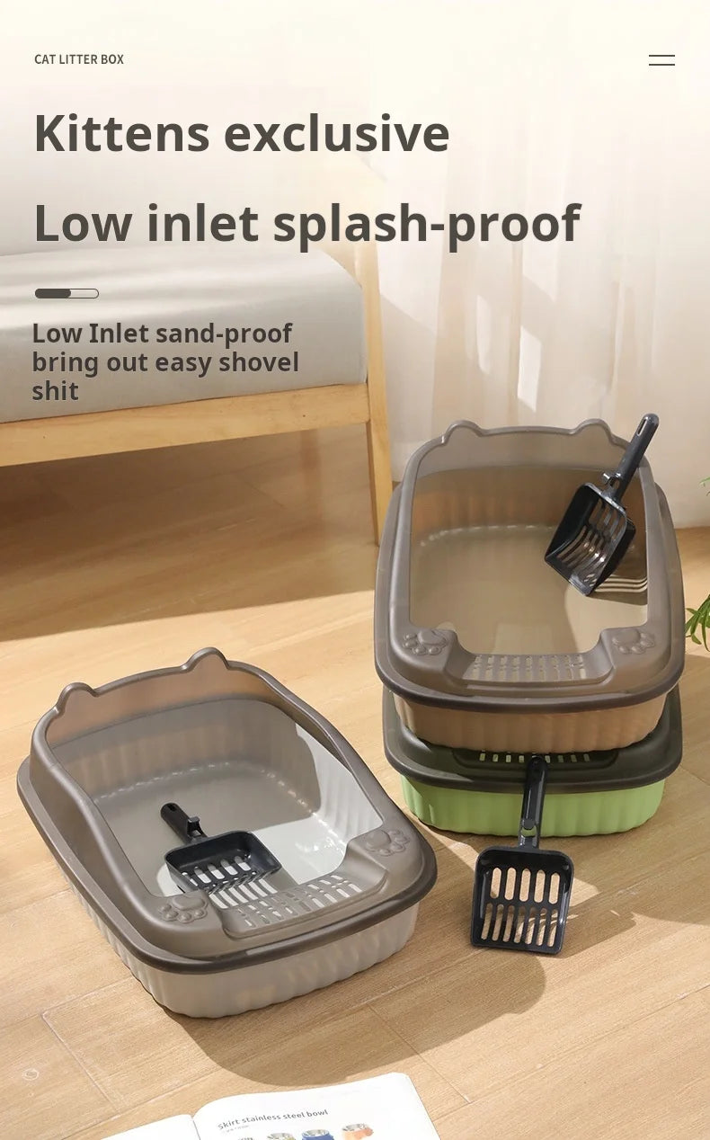 Large-Sized Half-Enclosed Open Anti-Splash Cat Litter Box Adult Cat Toilet Small-Kitten Litter Box Odor Removal for Cats