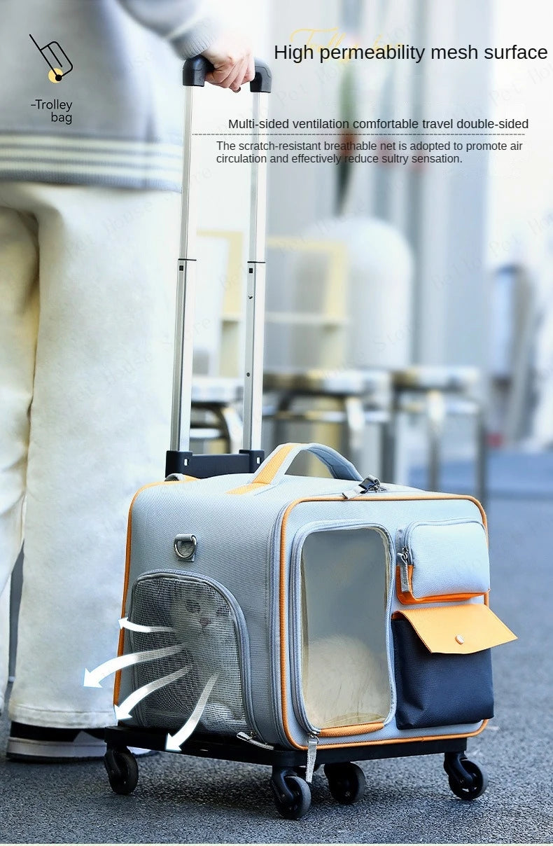Cat Carrier Bag Pet Trolley Case Small Dog Luggage Bags Portable Cat Backpack Pushable Shoulder/portable/diagonal Bag Detachable
