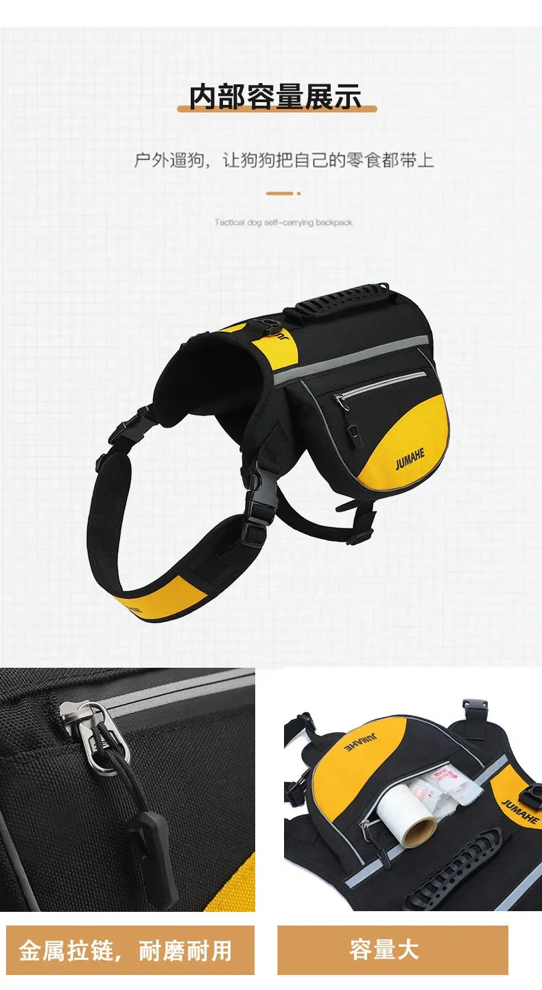 Pet Supplies Outdoor Dog Backpack Oxford Fabric Double Snack Bag Medium Large Dog Tactical Bag Waterproof Reflective Saddle Bag