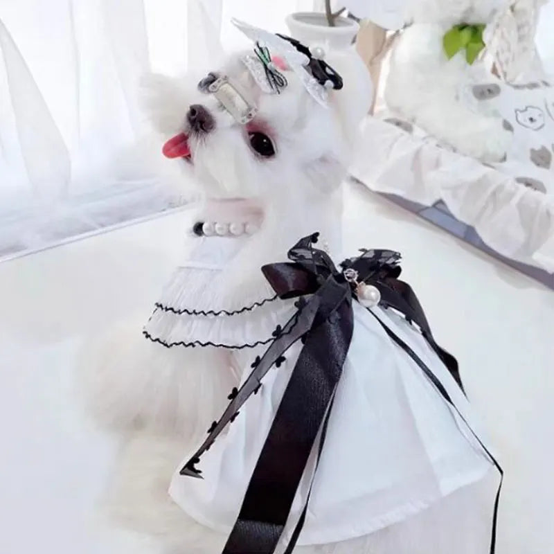 Cat Dress Clothes Pet Dog Bowknot Wedding Suit Dress Cat Dog Dress Teddy Gauze Skirt Puppy Clothes Pomeranian Cat Princess Skirt