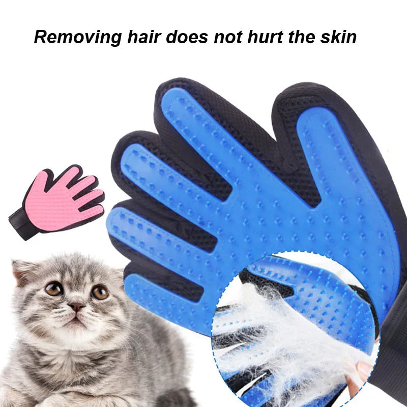 Pet Grooming Deshedding Glove Efficient Pets Hair Remover Mittens Glove Cleaning Mitt Tool with Rubber Bristle Brush for Dog Cat