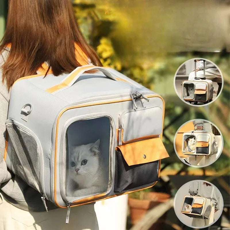 Cat Carrier Bag Pet Trolley Case Small Dog Luggage Bags Portable Cat Backpack Pushable Shoulder/portable/diagonal Bag Detachable