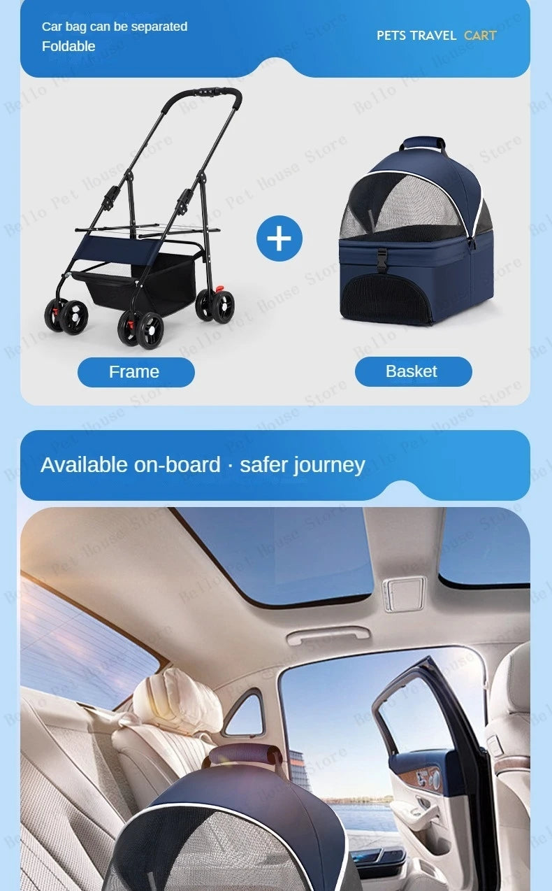 Portable Outdoor Pet Stroller Foldable and Separable Travel Pet Stroller Large Basket Pet Bag Cat and Dog Supplies
