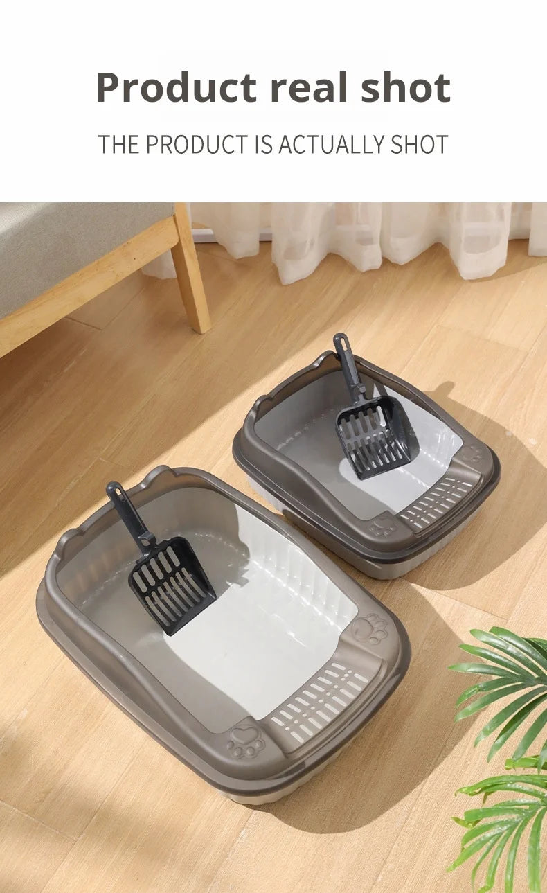 Large-Sized Half-Enclosed Open Anti-Splash Cat Litter Box Adult Cat Toilet Small-Kitten Litter Box Odor Removal for Cats