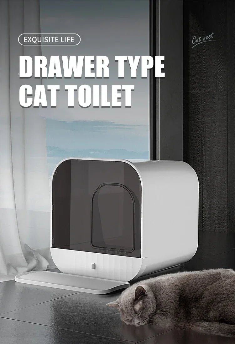 Cat Litter Box Fully Enclosed Splash-proof Cat Toilet with Litter Scoop Large Capacity Drawer Type Cat Litter Box Cat Accessorie