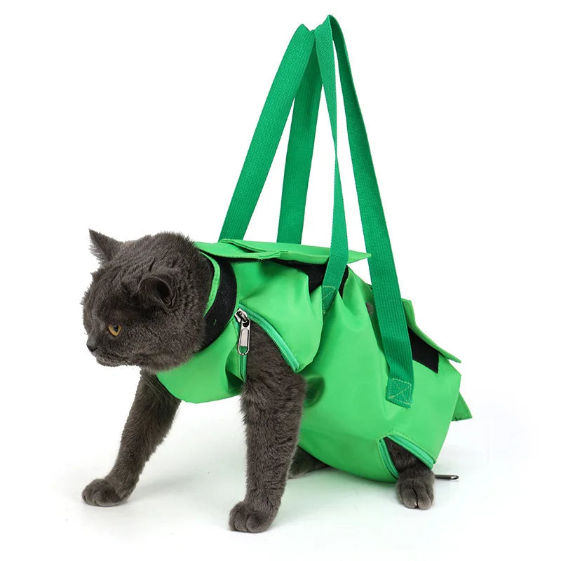 Portable and foldable pet carrying bag for cats, anti-scratch and bite, fixed cat bag for vaccination.