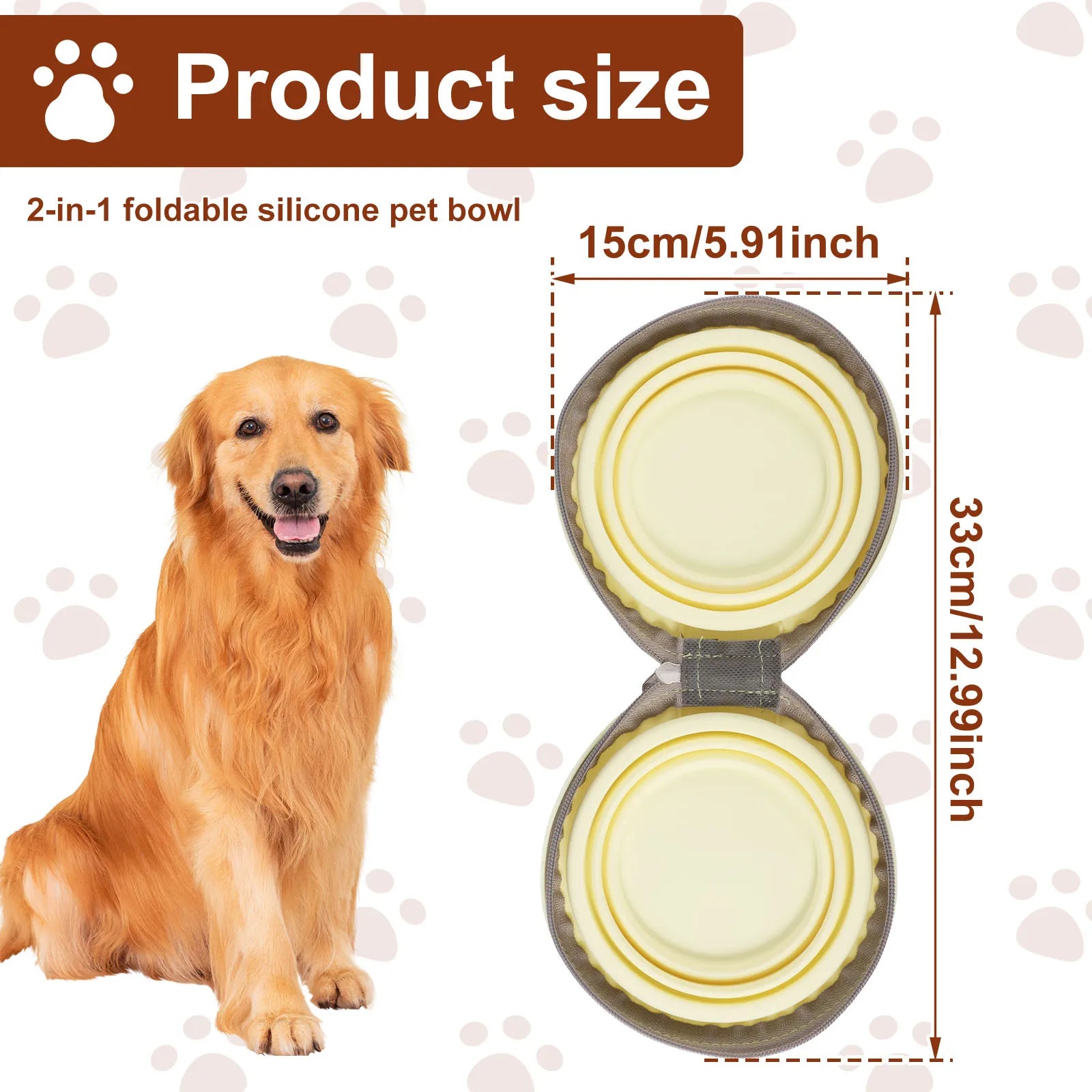 Foldable Pet Bowl Silicone Outdoor Portable Dog Bowl with Zipper Collapsible Cat Double Food Water Bowl for Walk Travel Camping