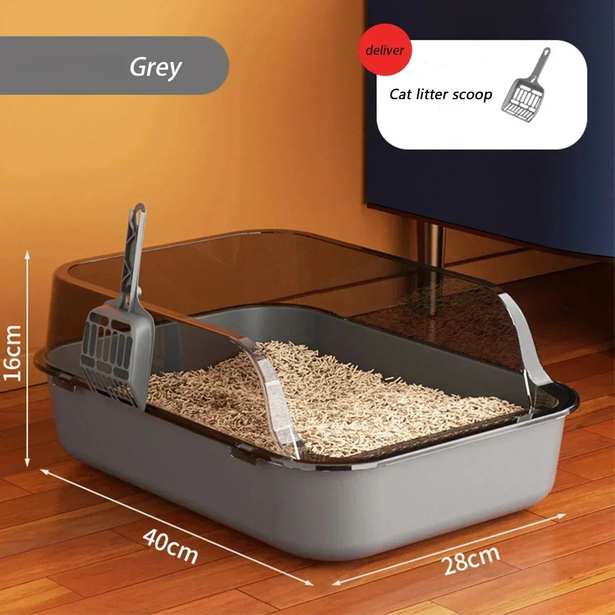 Cat Litter Box High Side Thicken Semi Enclosed Splashproof with Removable Scoop Large Capacity Easy Clean Cat Toilet Supplies