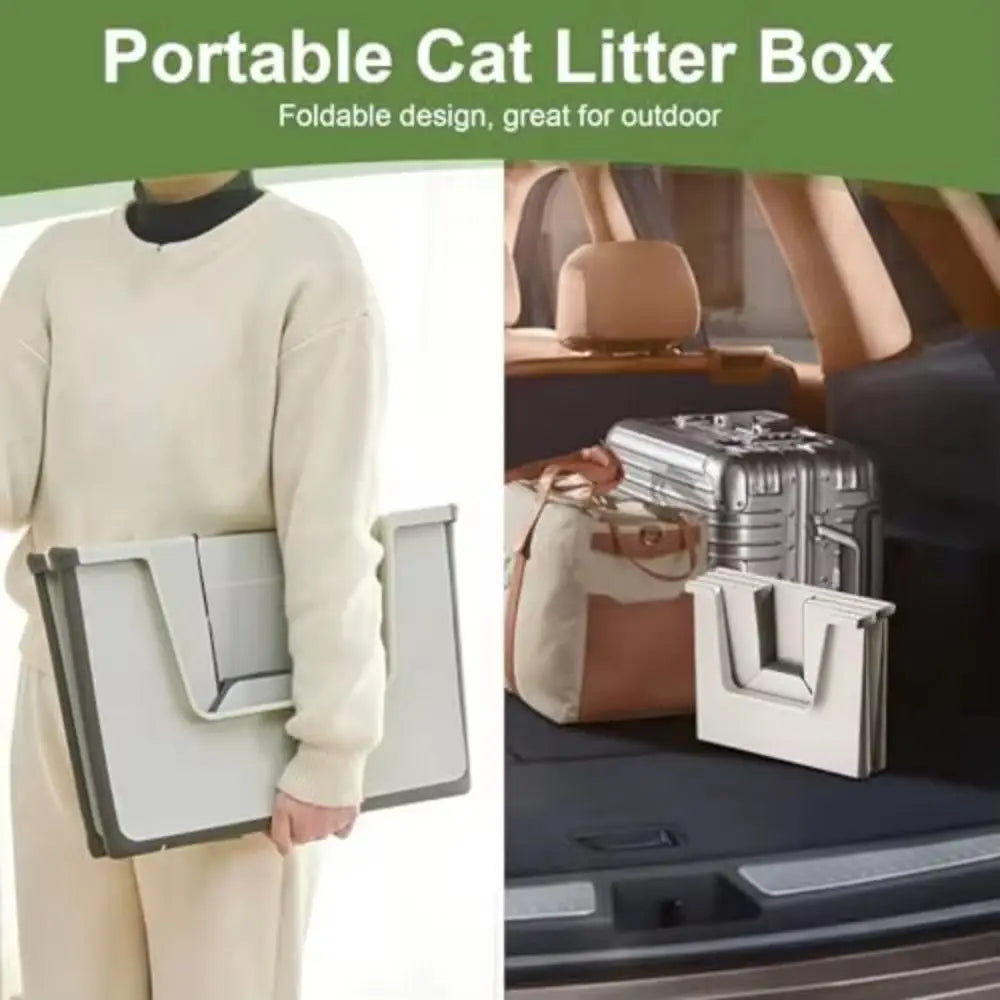Large Capacity Foldable Cat Litter Box High Sides Removable Scoop Semi-Closed Litter Box with Scoop Open Top Low Entry
