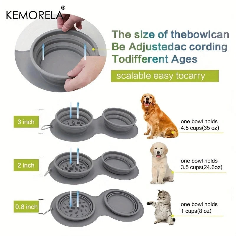 Dog Portable Bowl Outdoor Pet Food Double Bowls Foldable Non-Slip Anti-Choking Slowly Feed Silicone Cat Travel Bowl Pet Supplies
