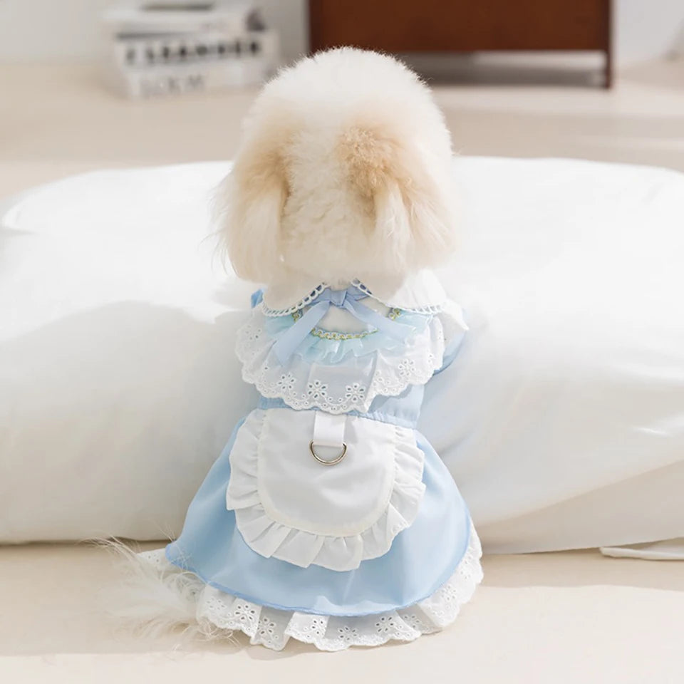 Pet Classic Maid Dresses Skirt Teddy College Style Dresses Small and Medium Dogs Summer Pullover Bichon Pretty Princess Dresses