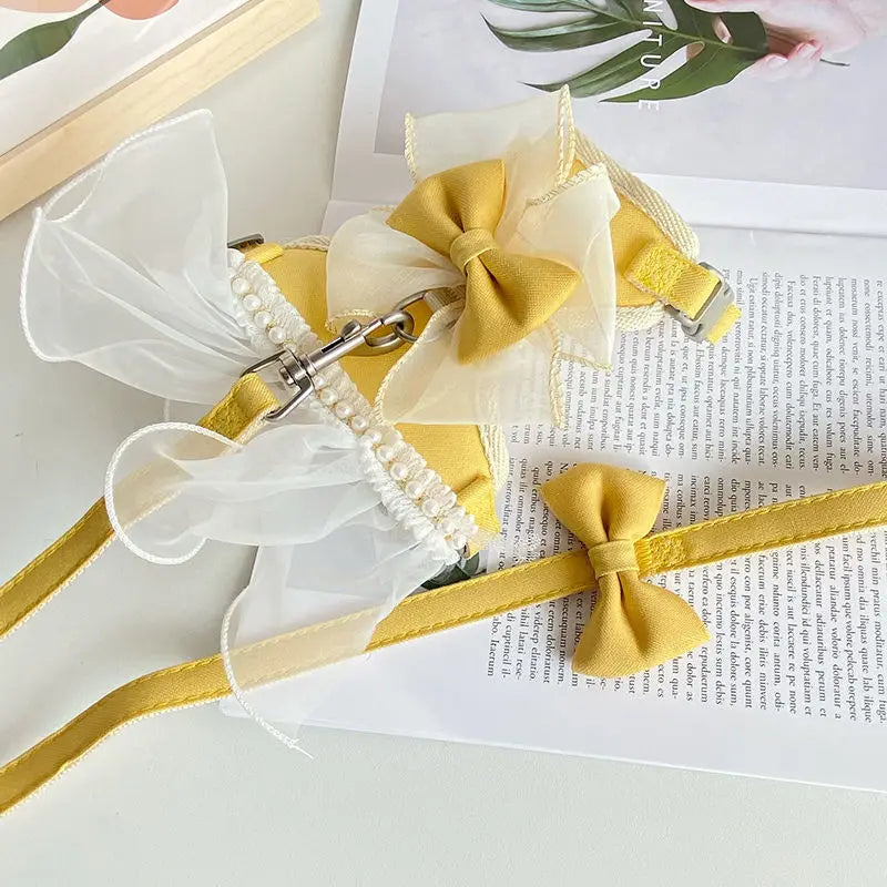 Cute Bowknot Pet Harness Leash Princess Cat Dress Costumes Nylon Kittten Dress Puppy Harness For Rabbit Teddy Cats Clothes