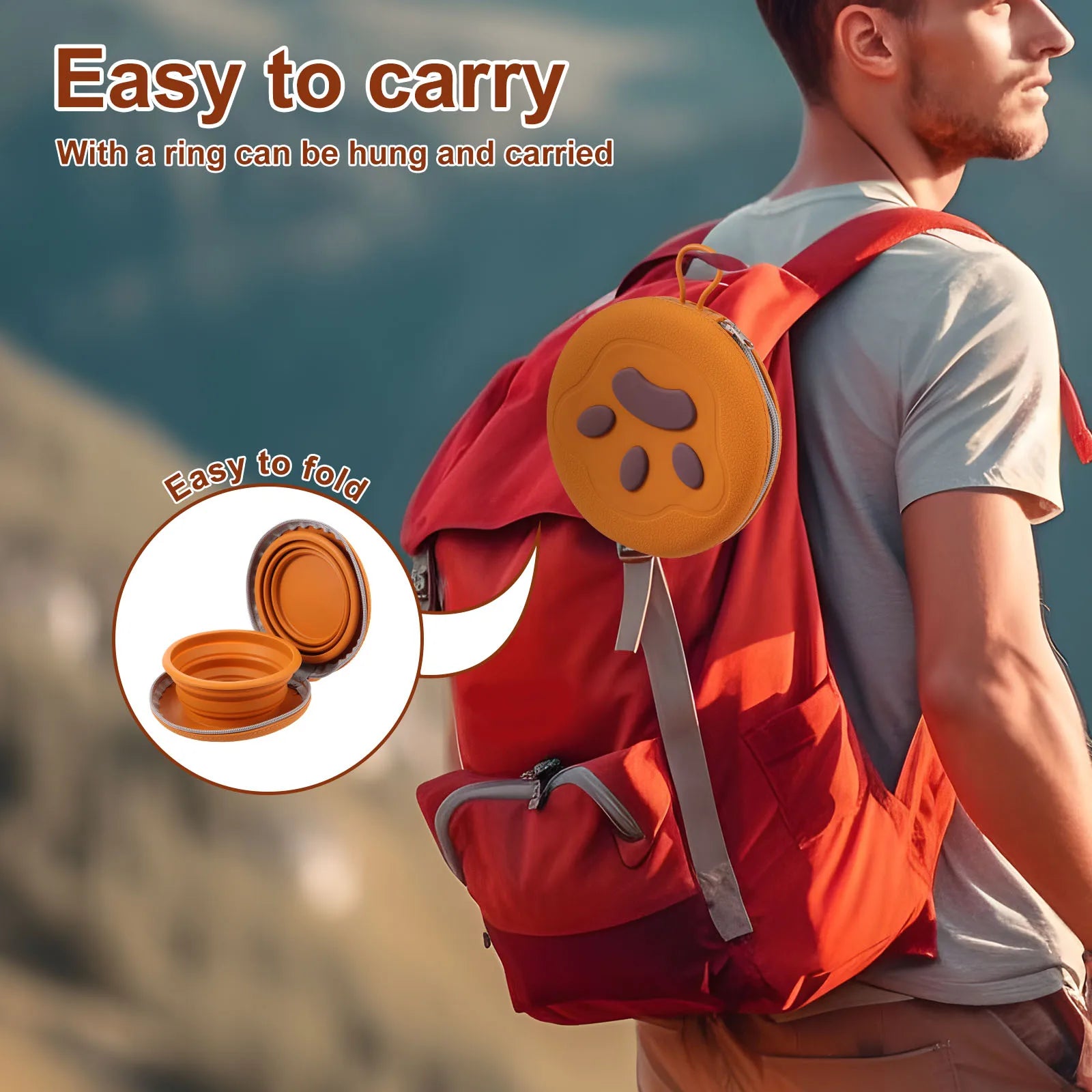 Foldable Pet Bowl Silicone Outdoor Portable Dog Bowl with Zipper Collapsible Cat Double Food Water Bowl for Walk Travel Camping