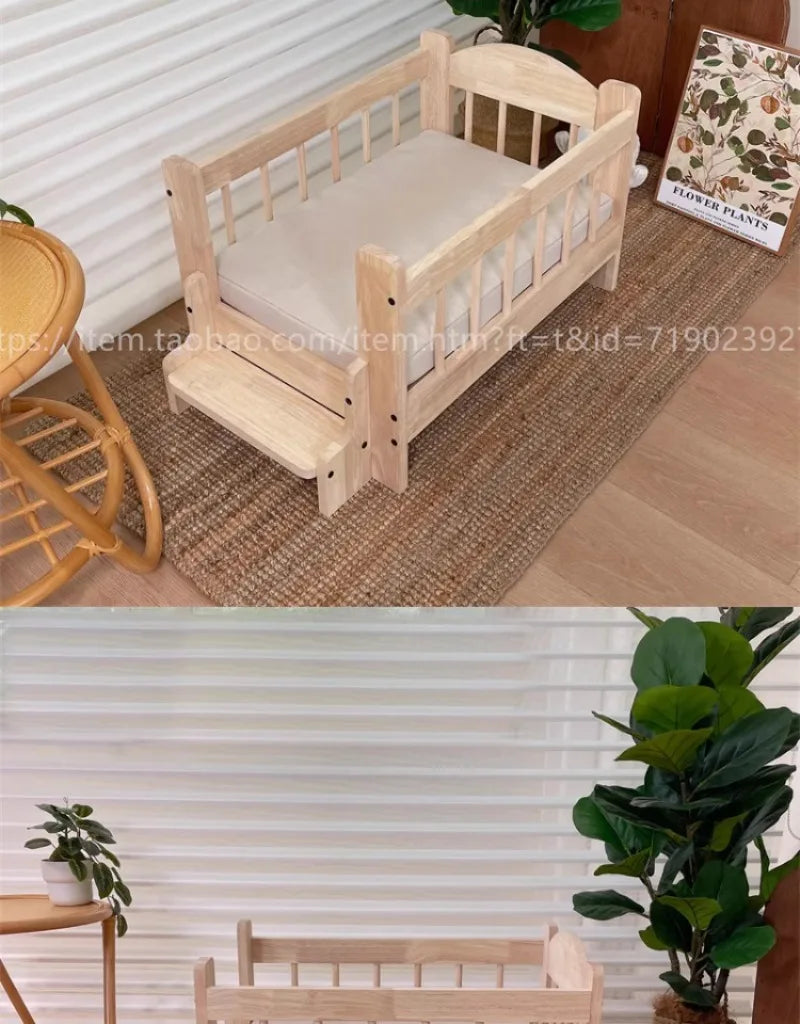 Pet Bed Moisture-proof Solid Wood Fence Cat Dog Nests Canvas Detachable Washpad Household Pet Furniture Supplies Decoration Beds