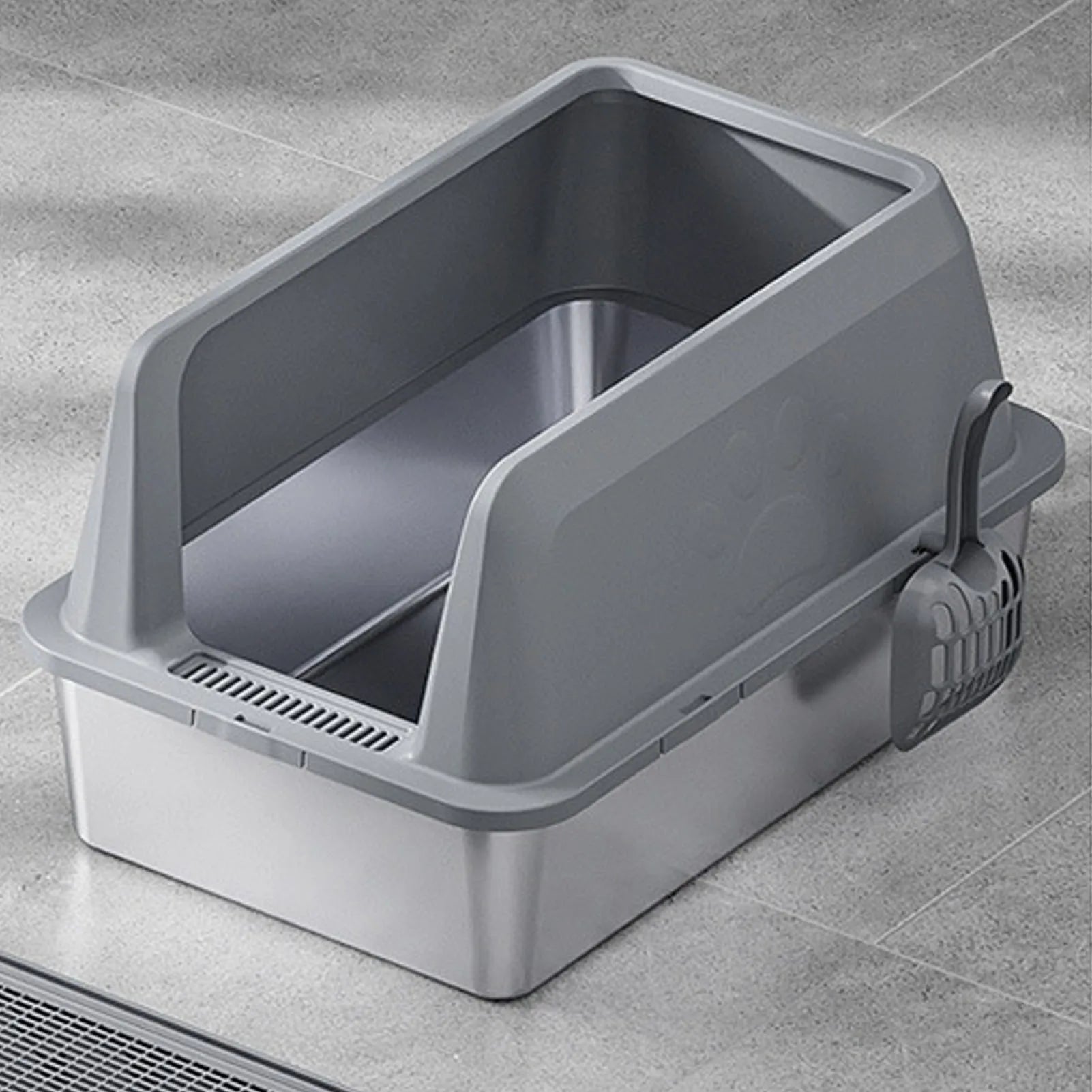 Stainless Steel Enclosed Litter Box Spacious Easy Access Removable Sturdy High Sides Stainless Steel Litter Box for Large Cats