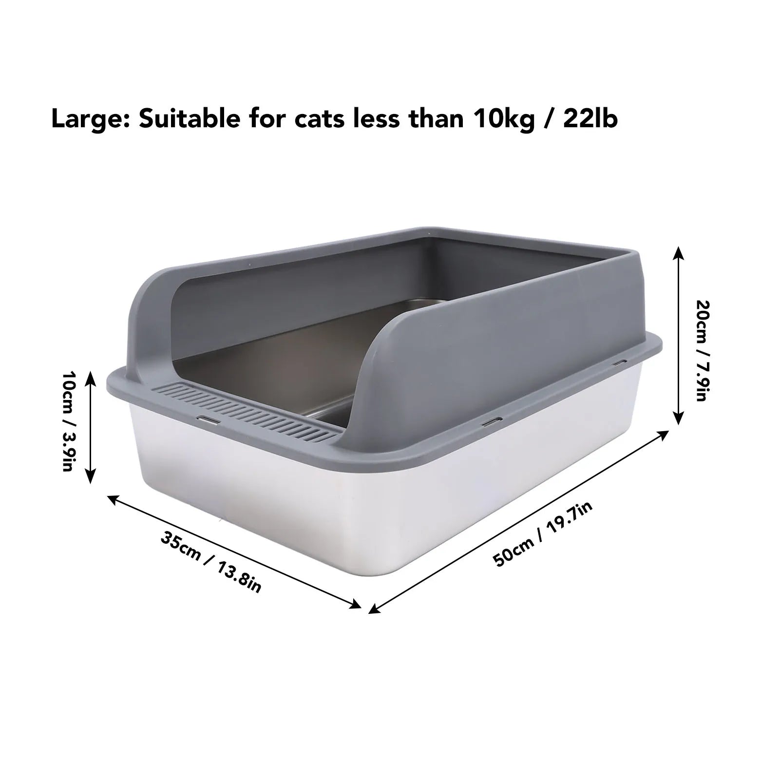 Stainless Steel Litter Box Anti Splashing Odorless Easy to Clean High Sides Semi Enclosed Cat Litter Box with Lid for Large Cats