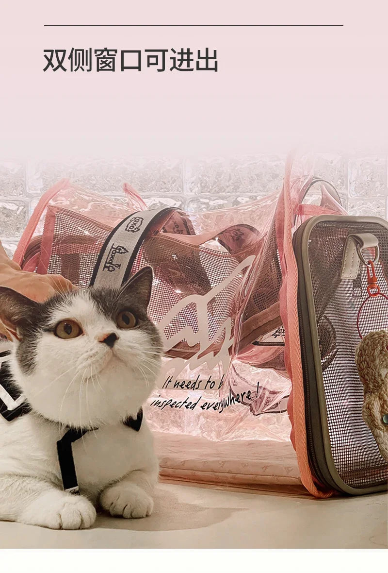 Pet bag Cat bag Portable going out Transparent schoolbag Carrying one-shoulder portable cat bag Dog dog