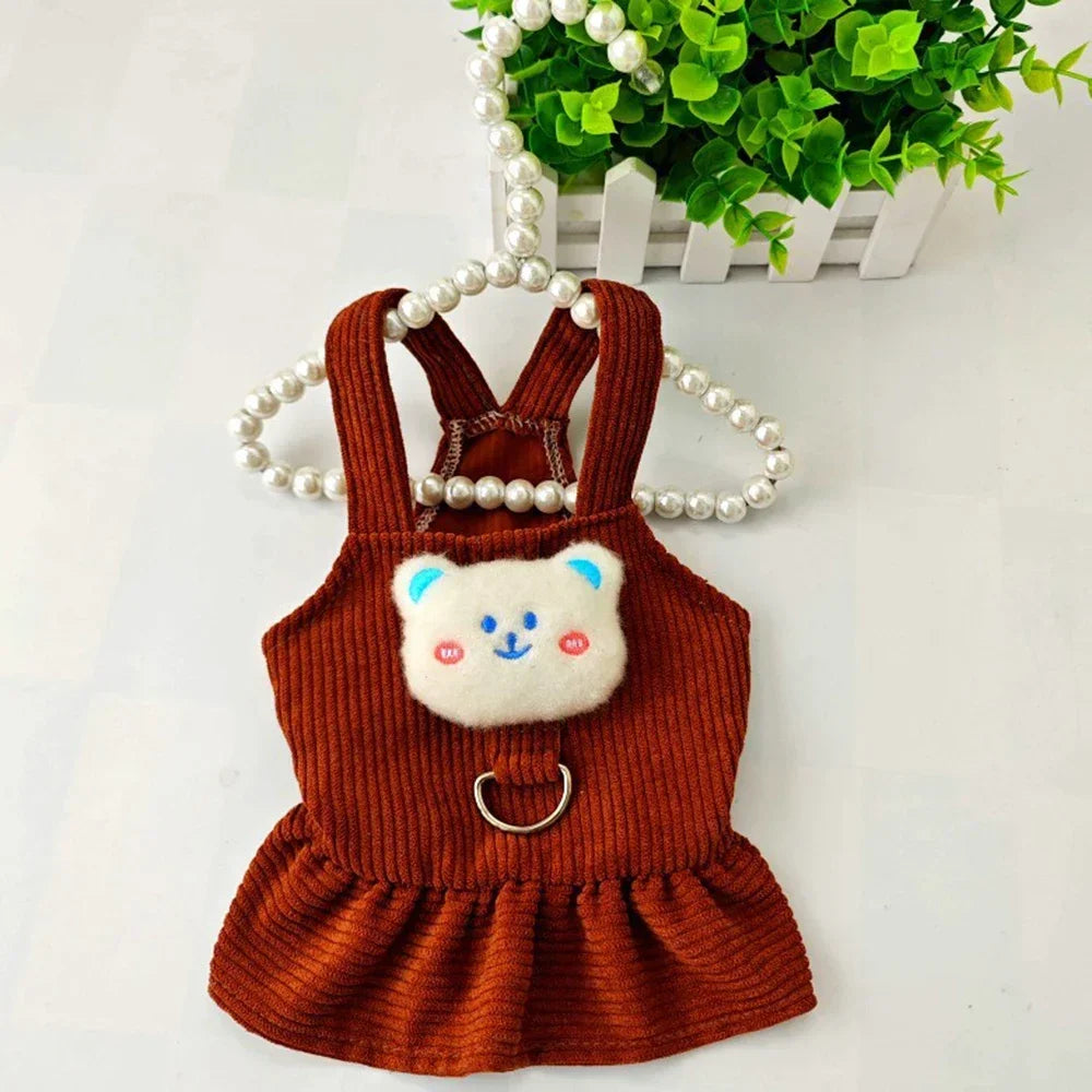 Pet Dog Dress Clothes Corduroy Vest Small Dog Puppy Cat Skirt Autumn Winter Pet Cute Costume Pet Clothes Coat Bear Dresses