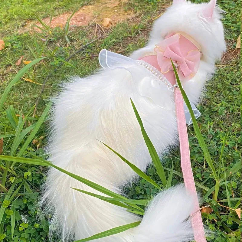 Cute Bowknot Pet Harness Leash Princess Cat Dress Costumes Nylon Kittten Dress Puppy Harness For Rabbit Teddy Cats Clothes