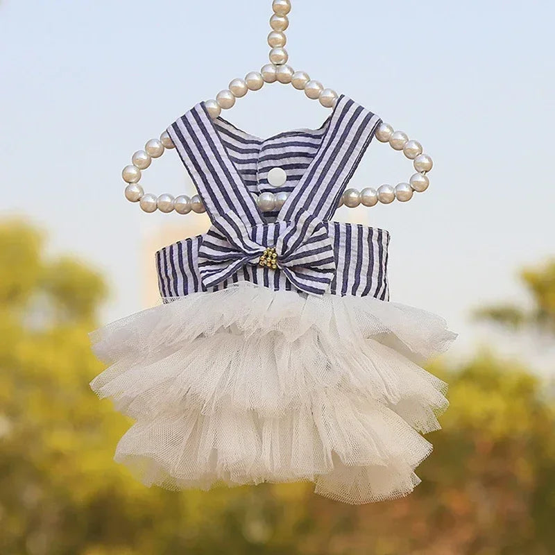 Dog Summer Dress Pet Cat New Pink Tulle Dress Girl Jean Dress Skirt Puppy Go Out Clothes For Small Medium Dogs