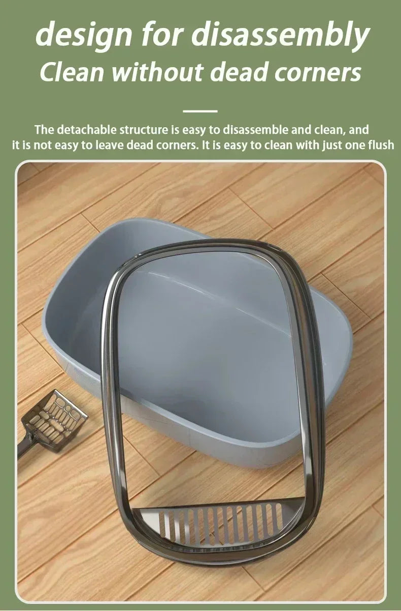 Cat Litter Box Semi Enclosed Design Large Capacity Splashproof Cover Easy Clean Non Stick Cat Toilet with Litter Scoop for Cats