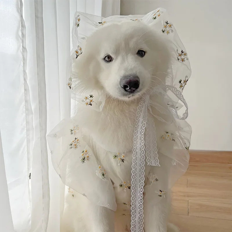 Dog Dress Breathable Wedding Party Clothes Dress Skirt for Small Medium Large Dogs Hat Headdress Pet Wedding Elegant Accessories