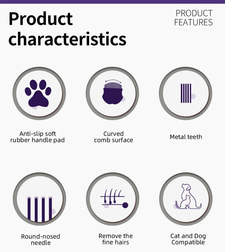 Pet Grooming Comb - Flea Comb for Cats & Dogs, Curved Design for Face & Body, Mini Detangling Brush for Pets