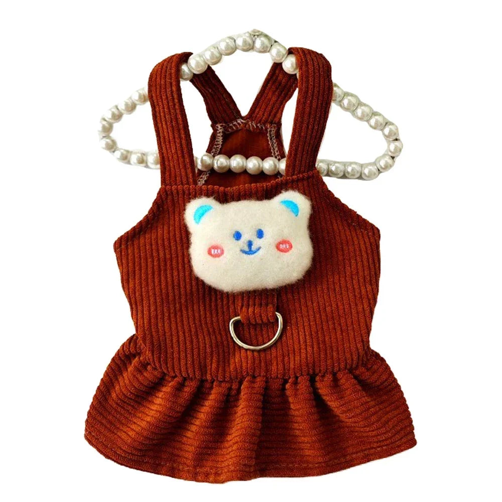 Pet Dog Dress Clothes Corduroy Vest Small Dog Puppy Cat Skirt Autumn Winter Pet Cute Costume Pet Clothes Coat Bear Dresses