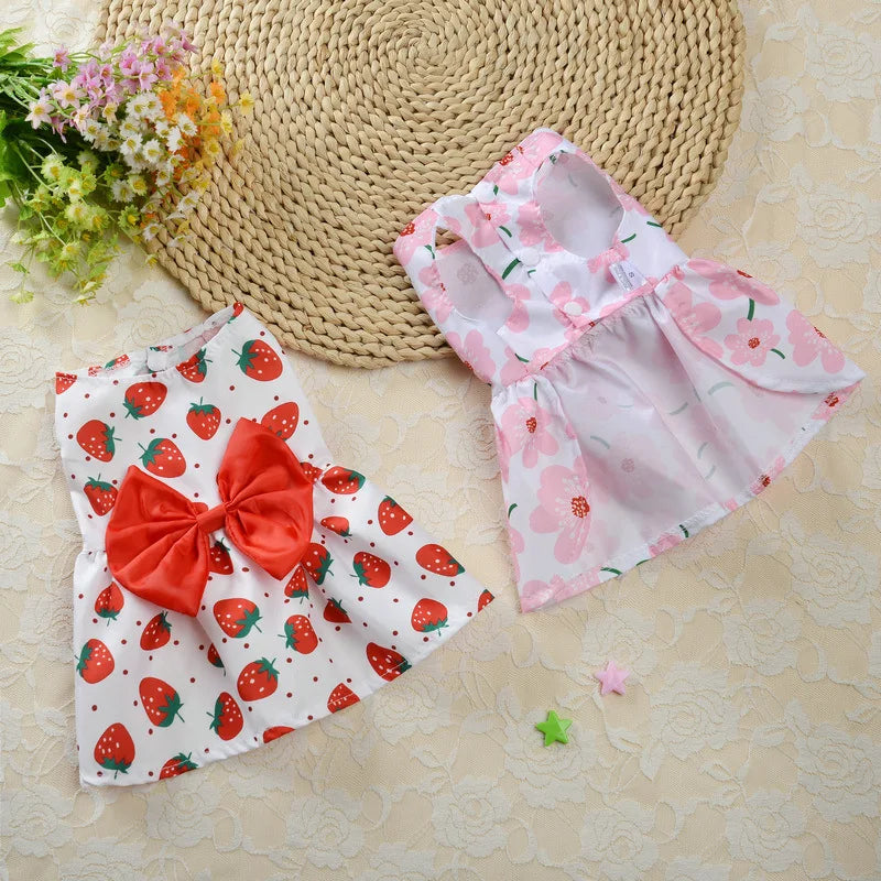 Thin Pet Dress for Dogs Cats - Cute Floral Print Princess Dress with Bow, New Style Puppy Skirt for Teddy Small Pets