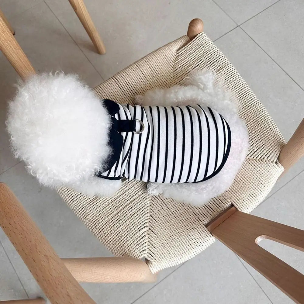 Pet Couple Outfits Cute Dog Striped T-shirts Soft Breathable Pet Skirt Thin Design Cat Lapel Dresses for Puppy Kittens