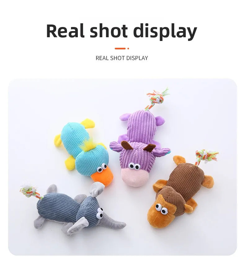 Plush Squeaky Dog Toys with Knotted Tails Soft Animal Chew Toys for Puppies Teething Safe Fun Interactive Play Pet Molar Toy