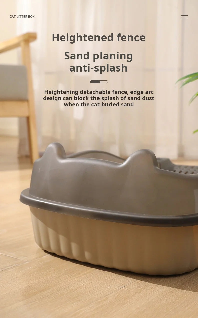 Large-Sized Half-Enclosed Open Anti-Splash Cat Litter Box Adult Cat Toilet Small-Kitten Litter Box Odor Removal for Cats