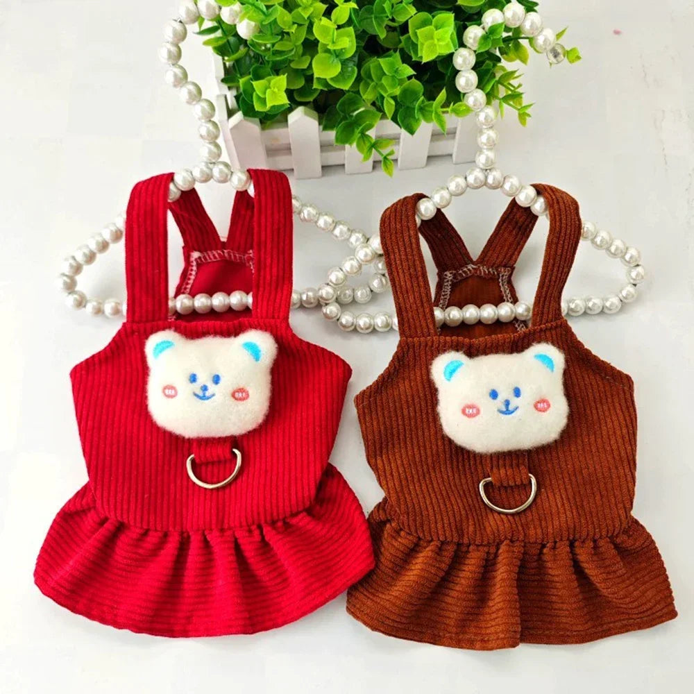 Pet Dog Dress Clothes Corduroy Vest Small Dog Puppy Cat Skirt Autumn Winter Pet Cute Costume Pet Clothes Coat Bear Dresses