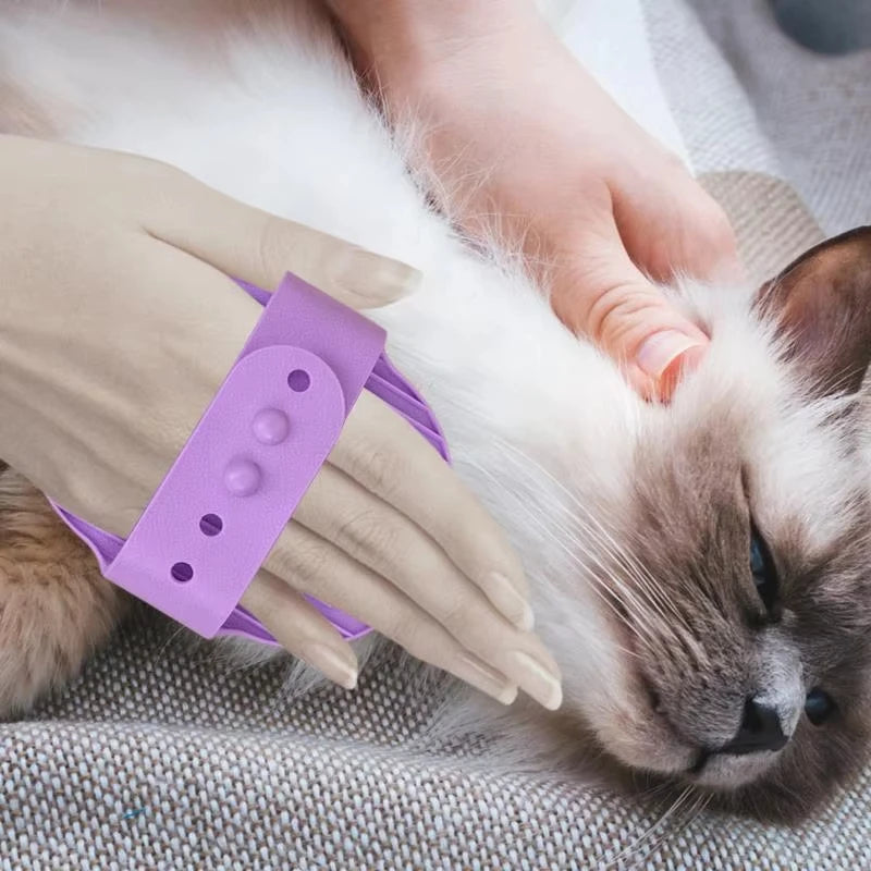 Dog Grooming Glove, Pet Bath Brush with Adjustable Ring Handle, Rubber Massage Grooming Comb for Short Haired Dogs Cats