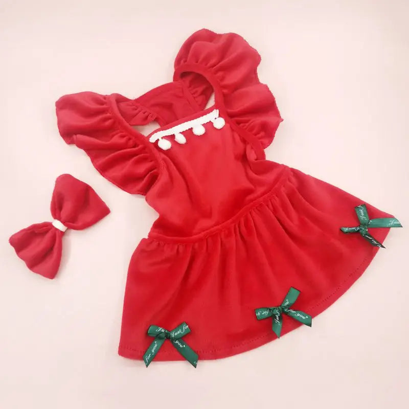 Pet Cat Dress Clothes Christmas Dog Dress Dog Slip Dress ，Coat Dress Red Skirt Costume Pet Cat Warm Dress Bow Skirt Pet Costume